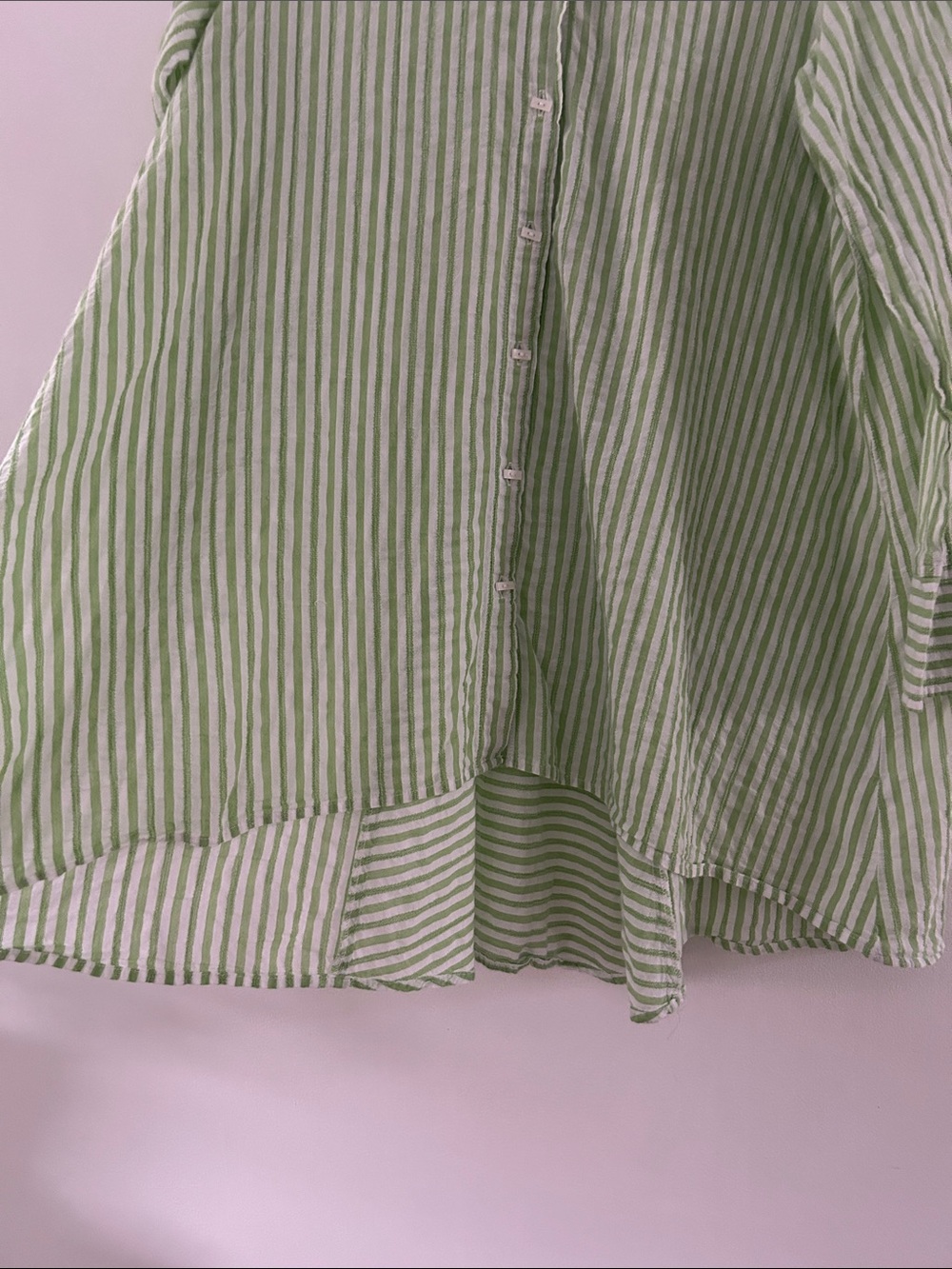 Habitat Cotton Button-Front Tunic Green/White Striped Lagenlook Coastal Small - Picture 5 of 14